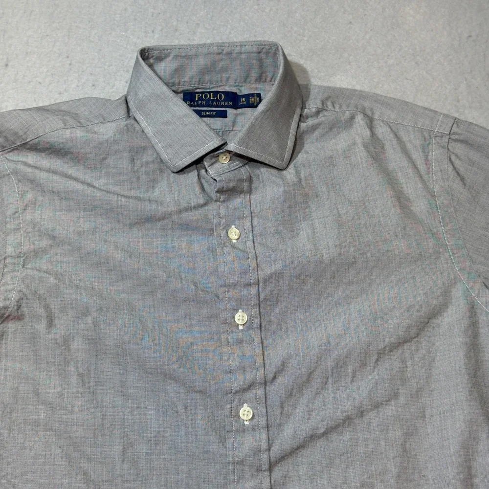 Polo Ralph Lauren Shirt Mens 16 34/35 Grey Excellent Slim Fit Cotton Button Down